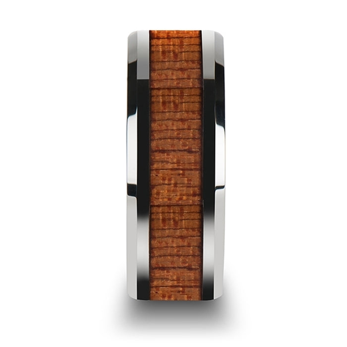 CONGO Tungsten Wedding Band with Polished Bevels and African Sapele Wood Inlay - 6mm -10mm