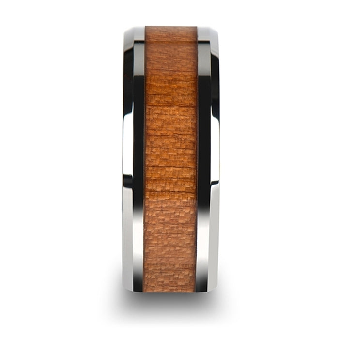 BRUNSWICK Tungsten Wedding Ring with Polished Bevels and Black Cherry Wood Inlay - 6 mm - 10 mm