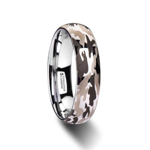 BATTALION Domed Tungsten Carbide Ring with Black and Gray Camo Pattern - 6mm - 10mm