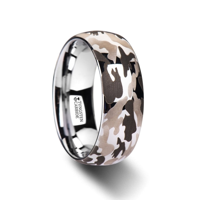 BATTALION Domed Tungsten Carbide Ring with Black and Gray Camo Pattern - 6mm - 10mm