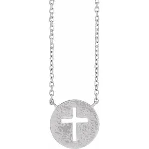 Pierced Cross Hammered Disc 18" Necklace R42419