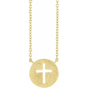 Pierced Cross Hammered Disc 18" Necklace R42419