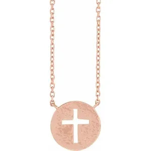 Pierced Cross Hammered Disc 18" Necklace R42419