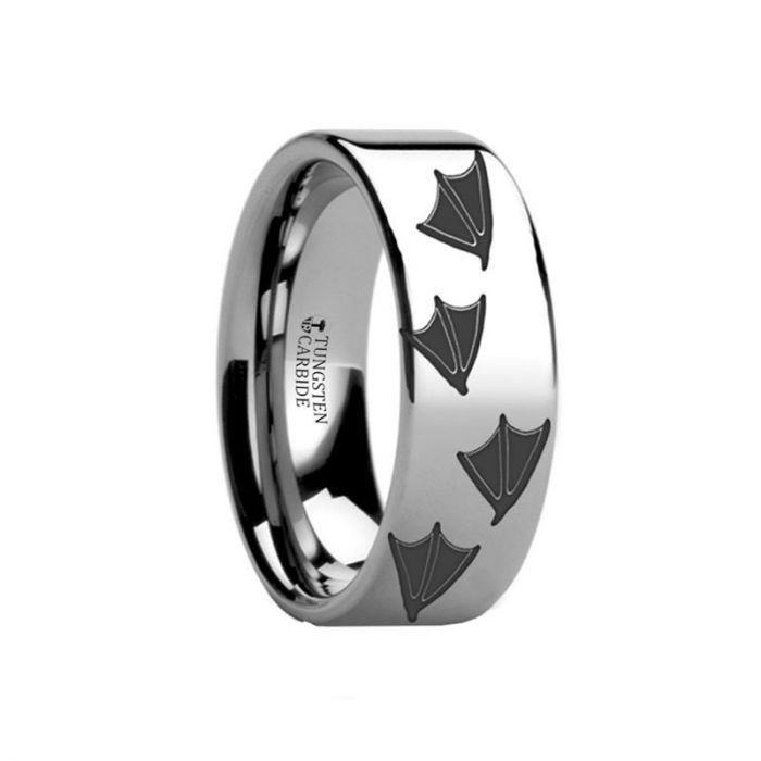 Animal Track Duck Print Ring Engraved Flat Tungsten Ring - 4mm - 12mm