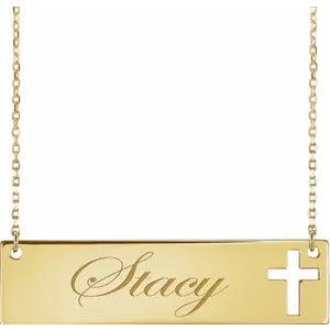 Engravable Pierced Cross Bar 16-18" Necklace 86531