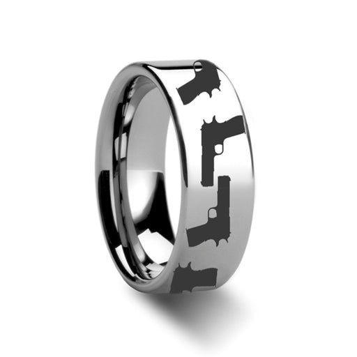 M1911 Firearm M1911 Design Ring Engraved Flat Tungsten Ring - 6mm - 8mm