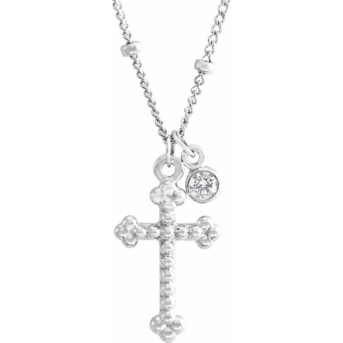 .06 CT Diamond Dangle & Beaded Cross 20" Necklace 87701