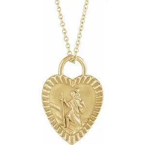 St. Christopher Heart Medal 16-18" Necklace or Pendant R50019