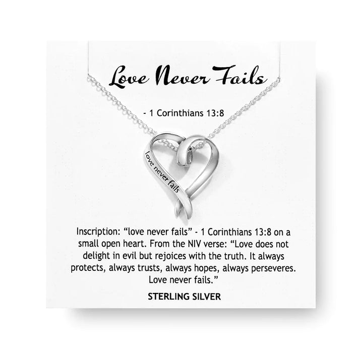 Love Never Fails - 1 Corinthians 13:8 Necklace