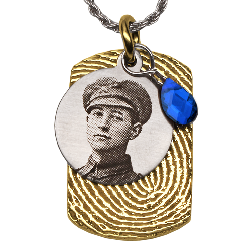 Round Photo- Fingerprint Dog Tag & Birthstone Jewelry Set