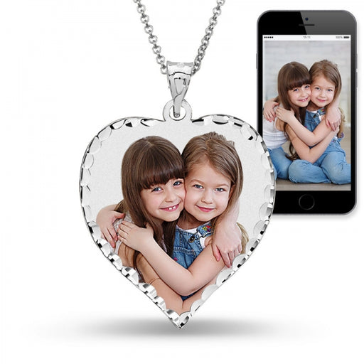 Heart Photo Pendant with Diamond Cut Edge w/ 18 Inch Chain Jewelry