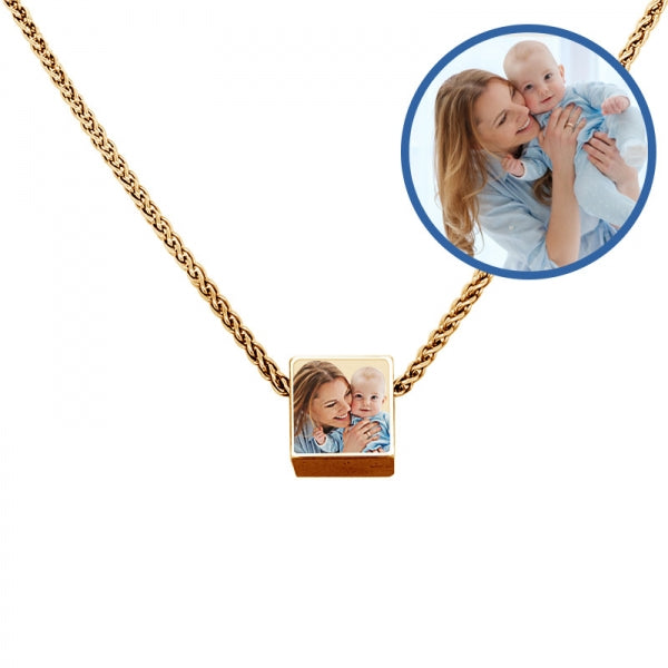 Petite Photo Engraved 3D Cube Necklace Jewelry