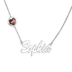 Personalized Name Necklace with Round Photo Charm Jewelry