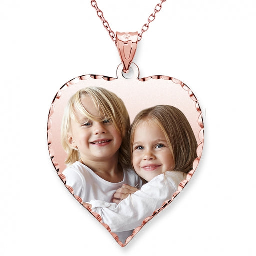 14K Rose Gold Plated Heart Photo Pendant w/ 18 Inch Chain Jewelry