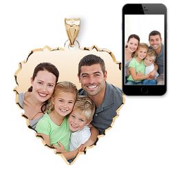 Large Scalloped Heart w/ Diamond Cut Edge Photo Pendant Jewelry