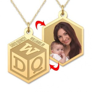 Personalized Children's Block Monogram Photo Pendant Jewelry