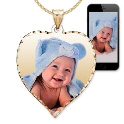 Large Heart w/ Diamond Cut Edge Photo Pendant Jewelry