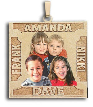 Square Photo Pendant w/ 4 Names Etched Jewelry