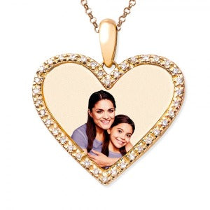 Diamond Frame Heart Photo Necklace Jewelry