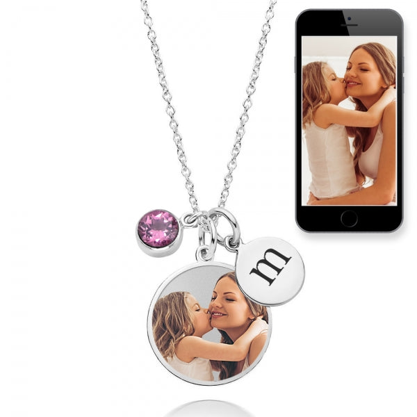 Petite Photo Engraved Charm w/ Engravable Disc & Birthstone Jewelry