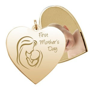 "First Mother's Day" Heart Swivel Photo Pendant Jewelry