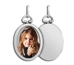 Sterling Silver Open Face Oval Photo Pendant w/ Engravable Back Jewelry