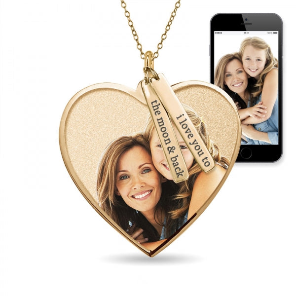 Photo Pendant Heart Necklace w/ Personalized Name Tags Jewelry