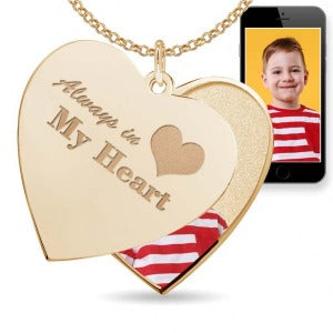 "Always In My Heart" Heart Swivel Photo Pendant Jewelry