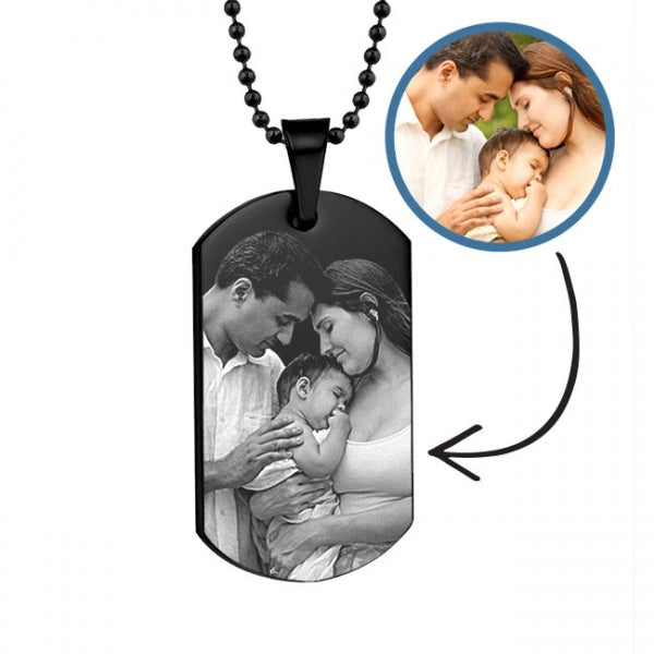 Black Stainless Steel Laser Dog Tag Photo Pendant w- 24 inch Ball Chain Jewelry
