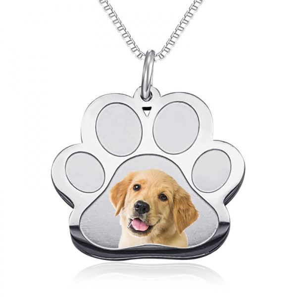 Stainless Steel Photo Engraved Paw Print Pendant with Chain Jewelry