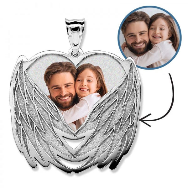 Custom Photo Engraved Angel Wing Charm or Pendant Jewelry