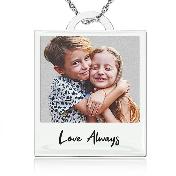 Personalized Polaroid Style Photo Engraved Necklace Jewelry