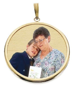 Large Round w/ Bezel Frame and Protective Crystal Photo Pendant Jewelry