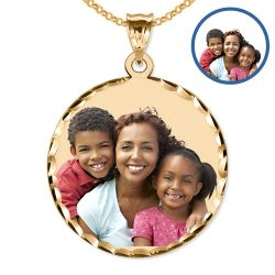 XXL Round Pendant w/ Diamond Cut Edge Photo Pendant Jewelry