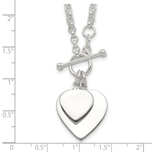 Sterling Silver Engraveable Double Heart Toggle Necklace