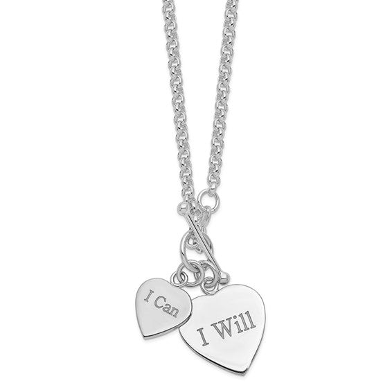 Sterling Silver Engraveable Double Heart Toggle Necklace