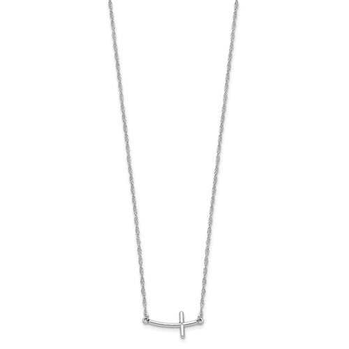 Sterling Silver Rhodium-plated Small Sideways Curved Cross Necklace