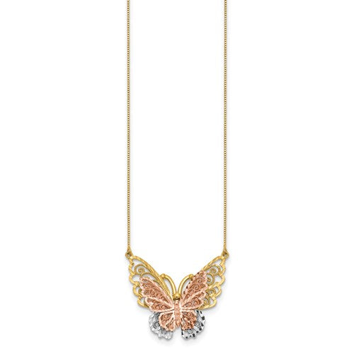 14k Yellow and Rose Gold with Rhodium Butterfly Necklace