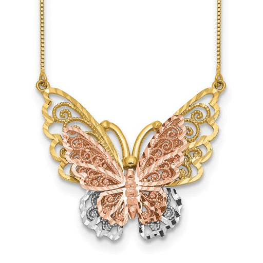 14k Yellow and Rose Gold with Rhodium Butterfly Necklace