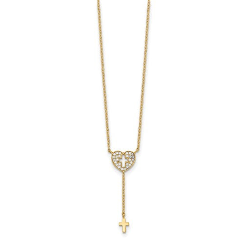 14K Heart with Cross CZ Necklace