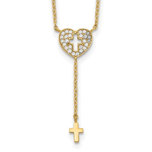 14K Heart with Cross CZ Necklace