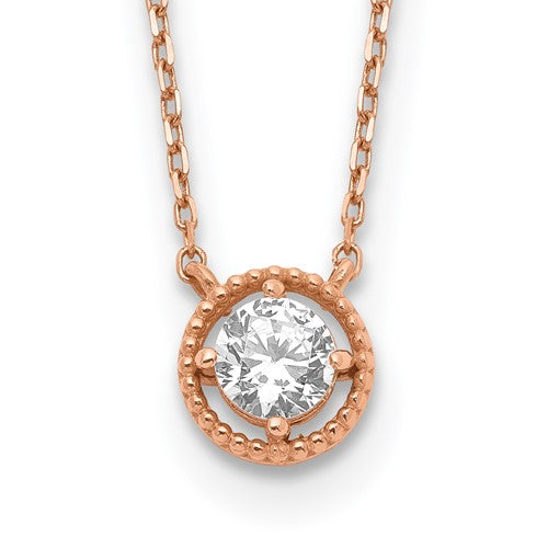 14K Rose Gold Circle CZ with 1in ext. Necklace