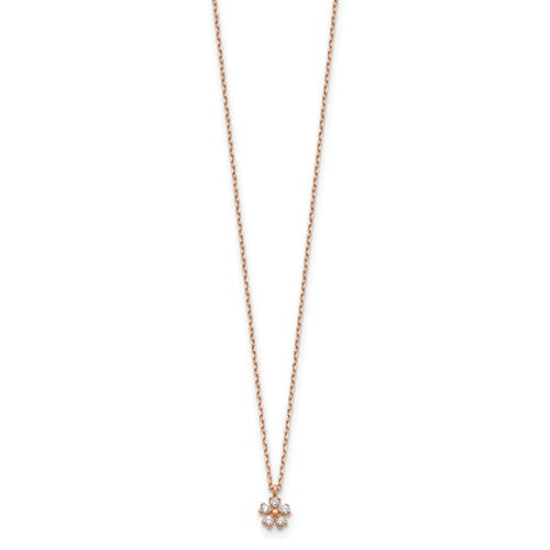 14K Rose Gold CZ Flower with 1in ext. Necklace