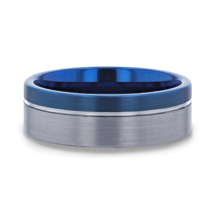 ATLANTIC Duo Color Brushed Center Tungsten Carbide Men's Wedding Band With Blue Ion Plating Inside the Band - 8 mm