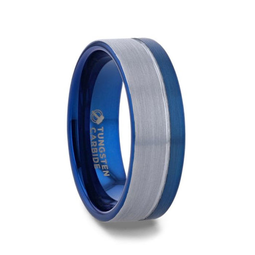 ATLANTIC Duo Color Brushed Center Tungsten Carbide Men's Wedding Band With Blue Ion Plating Inside the Band - 8 mm