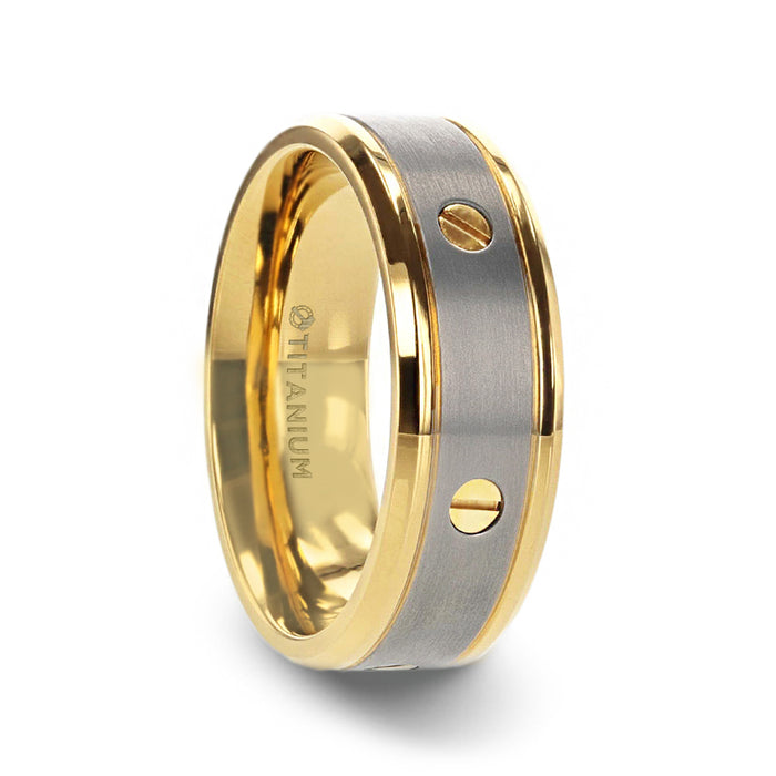 BOUNDLESS Gold-Plated Titanium Flat Brushed Center With Rotating Screw Design And Beveled Polished Edges - 8mm
