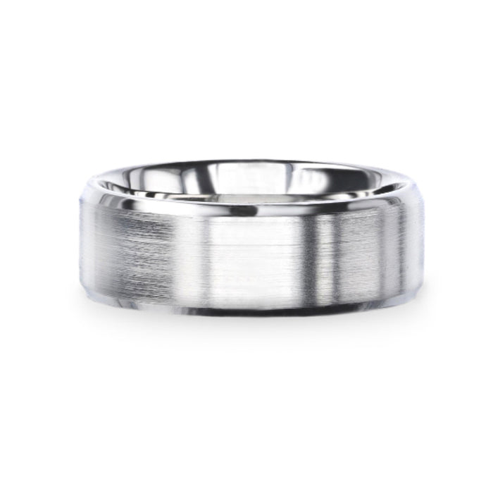 CASPER Silver Brushed Center Flat Style Wedding Band With Beveled Edges - 4mm & 8mm