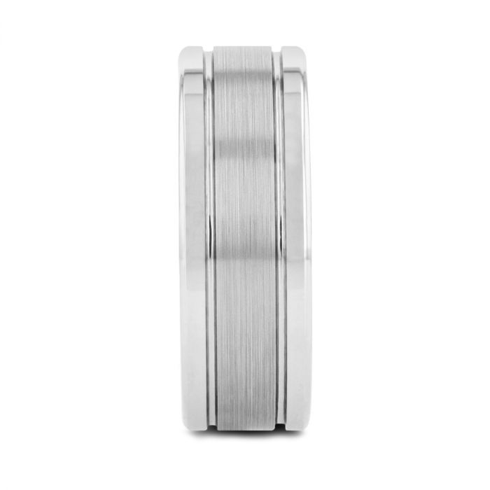 CHRONOS Flat with Grooves Polished Edges and Brush Center Tungsten Carbide Ring 6mm & 8mm