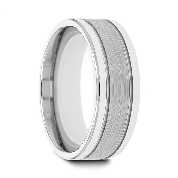 CHRONOS Flat with Grooves Polished Edges and Brush Center Tungsten Carbide Ring 6mm & 8mm