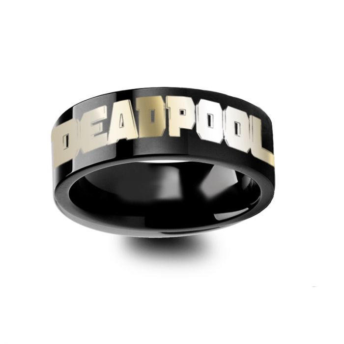 Deadpool Title Mercenary Super Hero Movie Black Tungsten Engraved Ring Jewelry - 4mm - 12mm